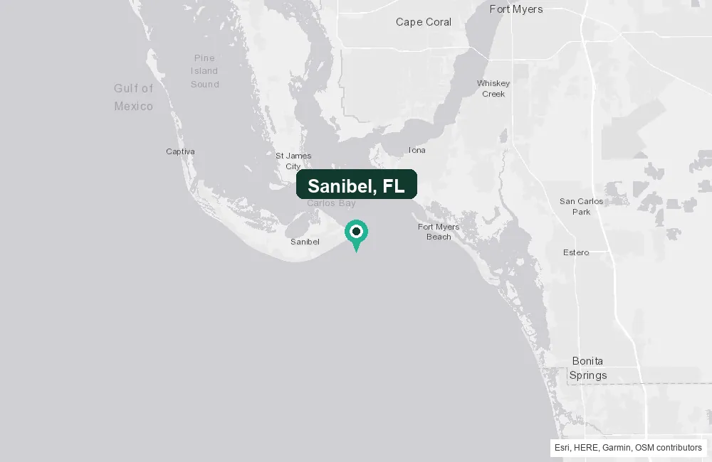 Map of Sanibel, Florida and the surrounding Lee County area service area